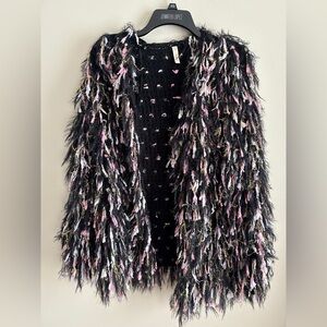 Chic Black and Pink Textured Cardigan